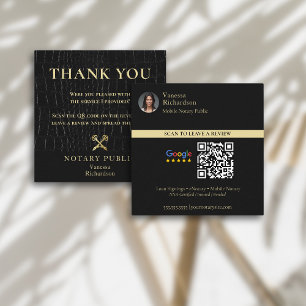 Glossy Black Crocodile Gold Notary QR Review Square Business Card