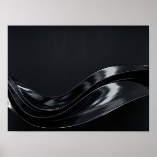 Glossy Black Liquid 3D Abstract Waves Poster