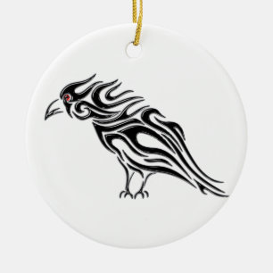 Glossy Black Raven Tattoo Ceramic Tree Decoration
