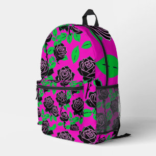 Glossy Black Roses On A Hot Pink Background Printed Backpack