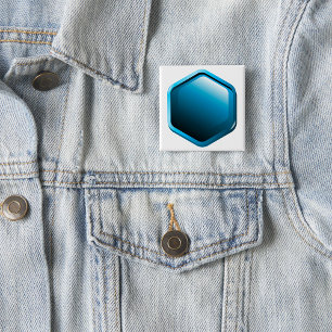 Glossy Blue Hexagon Icon Modern Geometric 15 Cm Square Badge