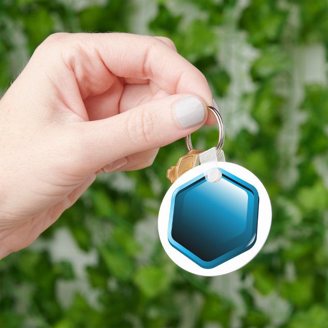 Glossy Blue Hexagon Icon Modern Geometric Key Ring (Creator Uploaded)