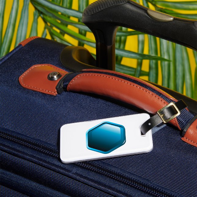 Glossy Blue Hexagon Icon Modern Geometric Luggage Tag (Creator Uploaded)