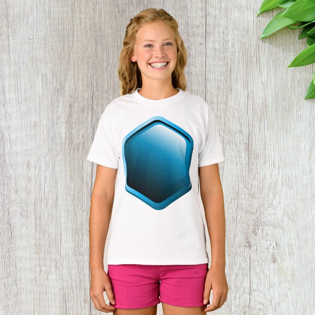 Glossy Blue Hexagon Icon Modern Geometric T-Shirt (Creator Uploaded)