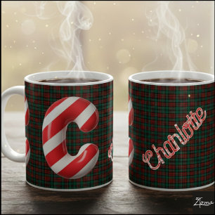 Glossy Candy Cane Striped Christmas Letter C Coffee Mug