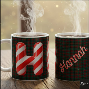 Glossy Candy Cane Striped Christmas Letter H Coffee Mug