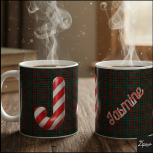 Glossy Candy Cane Striped Christmas Letter J Coffee Mug