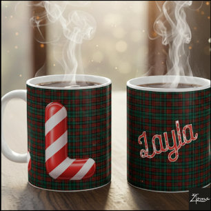 Glossy Candy Cane Striped Christmas Letter L Coffee Mug