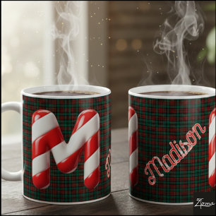 Glossy Candy Cane Striped Christmas Letter M Coffee Mug