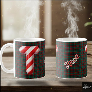 Glossy Candy Cane Striped Christmas Letter T Coffee Mug