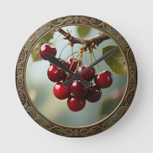 Glossy Cherries Vintage Round Clock
