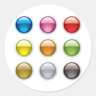 Glossy Coloured Button Icons Set Classic Round Sticker