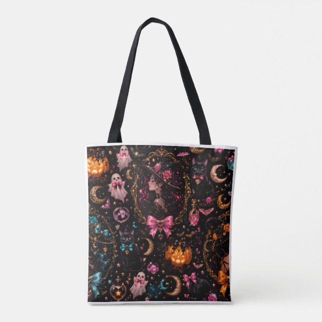 Glossy Coquette Witch Halloween Tote Bag (Back)