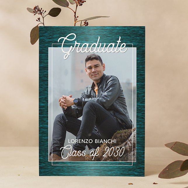 Glossy Dark Blue Green Graduation Announcement (Creator Uploaded)