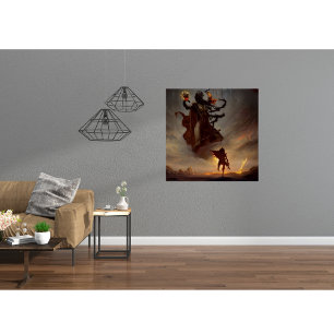 Glossy Fantasy Poster with Warrior & Dark Beast