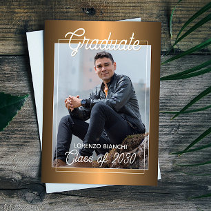 Glossy Faux Red Copper Graduation Announcement Postcard