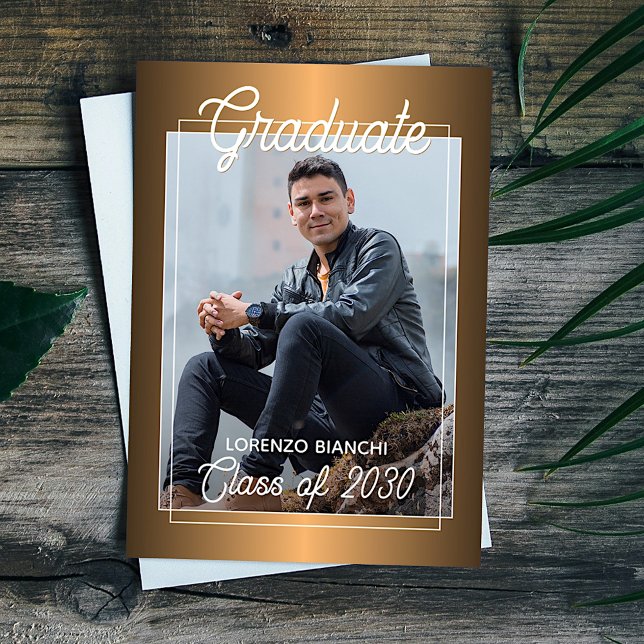Glossy Faux Red Copper Graduation Announcement Postcard (Creator Uploaded)