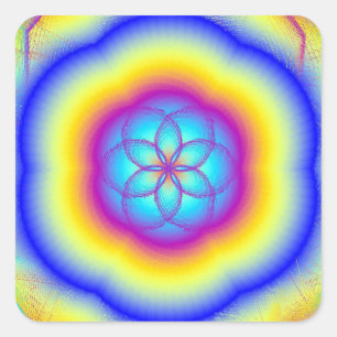 Glossy Fire Flower Rainbow Square Stickers