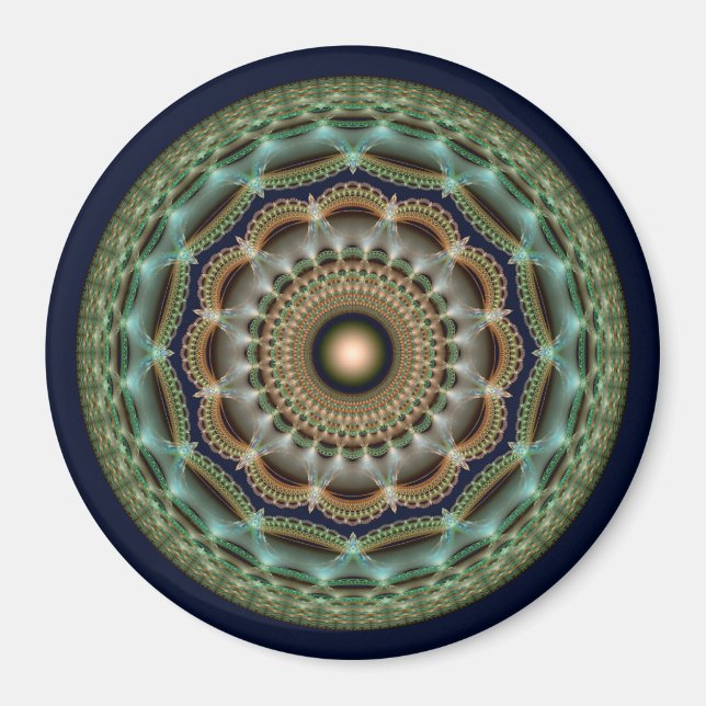 Glossy fractal round brilliant ornament magnet (Front)