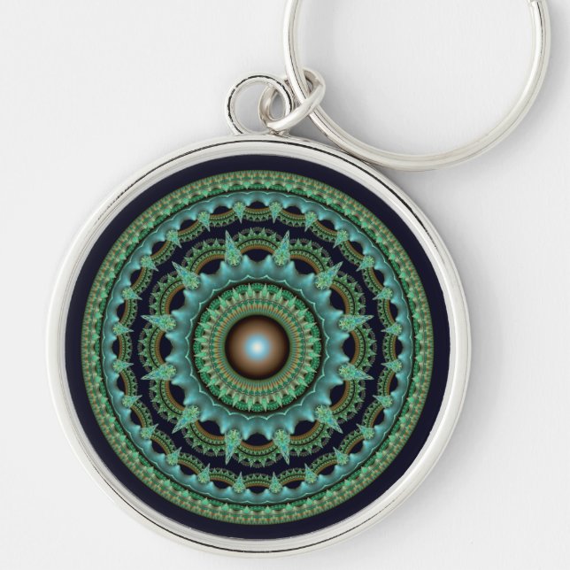 Glossy fractal star mandala key ring (Front)