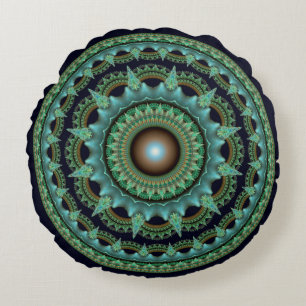 Glossy fractal star mandala round cushion
