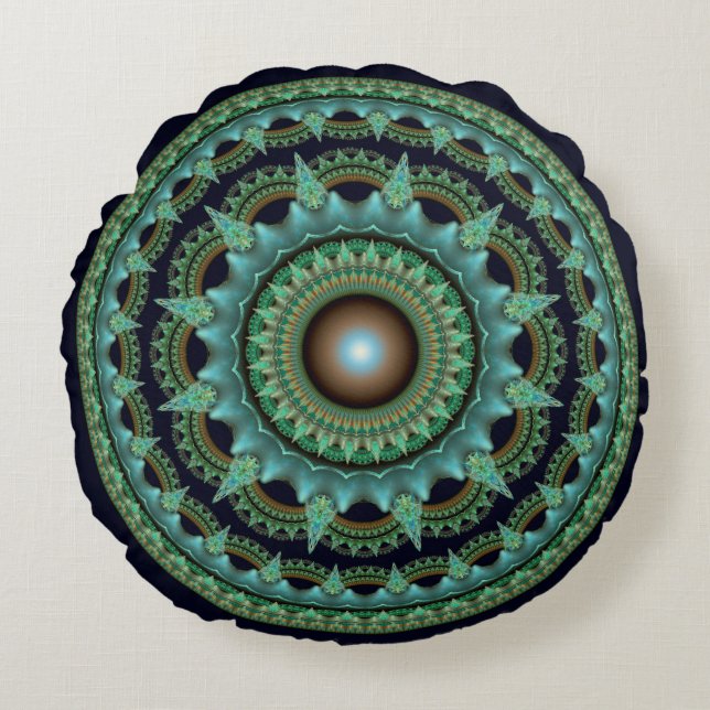Glossy fractal star mandala round cushion (Front)