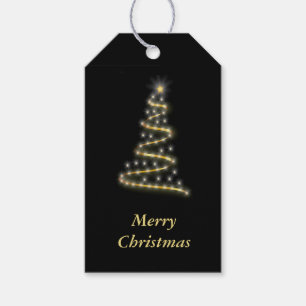 Glossy gold Christmas tree black Gift Tags
