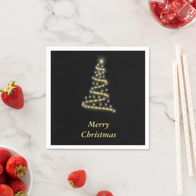 Glossy gold Christmas tree black Napkin (Insitu)
