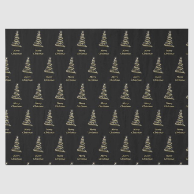 Glossy gold Christmas tree black Tissue Paper (Front)