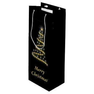 Glossy gold Christmas tree black Wine Gift Bag