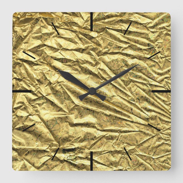 Glossy gold foil square wall clock (Front)
