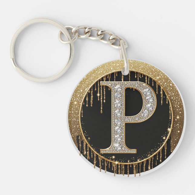 Glossy Gold Letter P Gift Key Ring (Front)