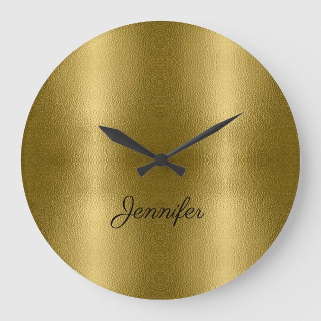 Glossy Gold Metal Texture Name Personalised Large Clock (Front)