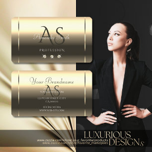 Glossy Gold Optics Sparkling Diamonds Initials Business Card