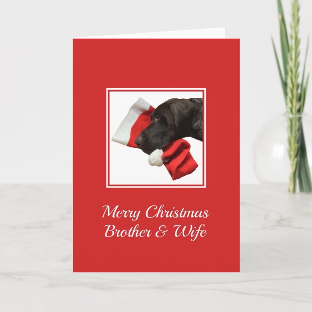Glossy Grizzly Brother & Wife Merry Christmas Holiday Card (Front)