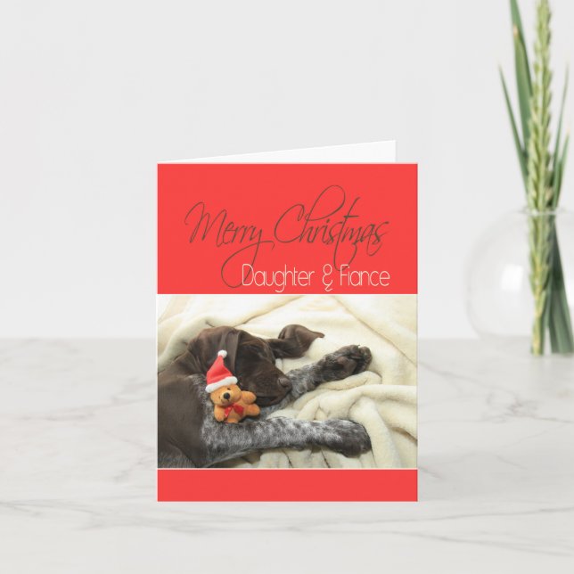 Glossy Grizzly Daughter & Fiance Merry Christmas Holiday Card (Front)