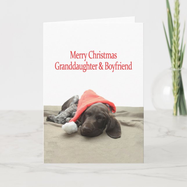 Glossy Grizzly Granddaughter & Boyfriend Merry Chr Holiday Card (Front)