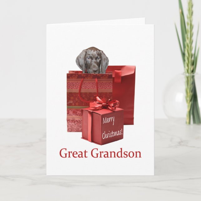 Glossy Grizzly Great Grandson Merry Christmas Holiday Card (Front)
