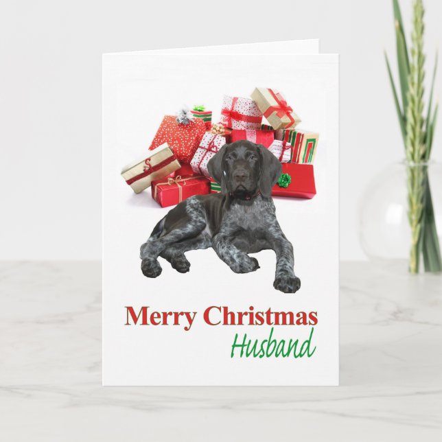 Glossy Grizzly Husband Merry Christmas Holiday Card (Front)