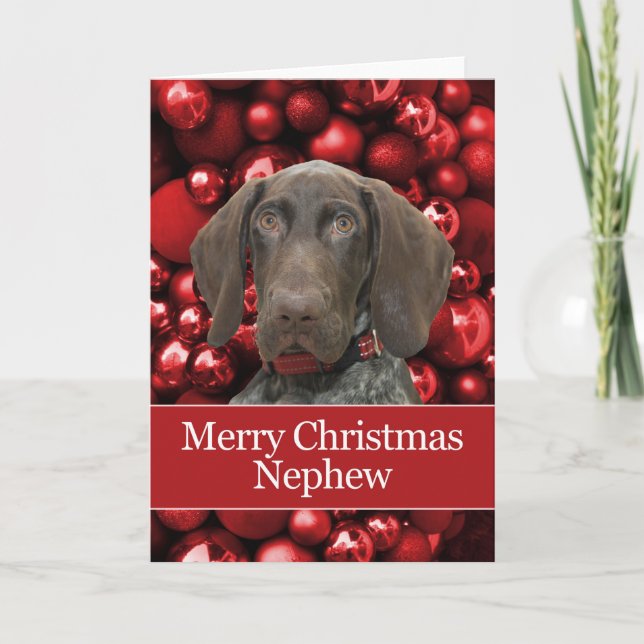 Glossy Grizzly Nephew Merry Christmas Holiday Card (Front)