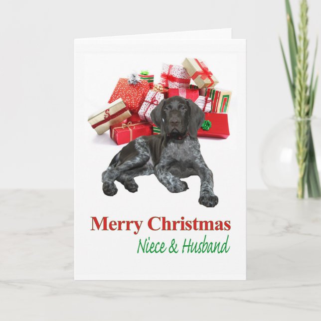 Glossy Grizzly Niece and Husband Merry Christmas Holiday Card (Front)