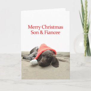 Glossy Grizzly Son & Fiancee Merry Christmas Holiday Card
