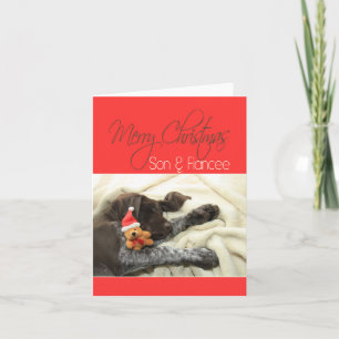Glossy Grizzly Son & Fiancee Merry Christmas Holiday Card