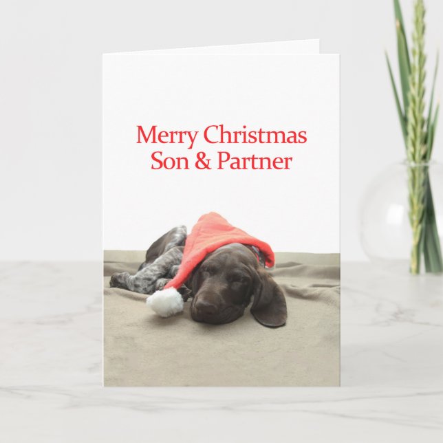 Glossy Grizzly Son & Partner Merry Christmas Holiday Card (Front)