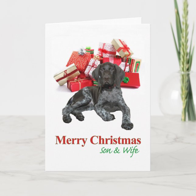 Glossy Grizzly Son & Wife Merry Christmas Holiday Card (Front)