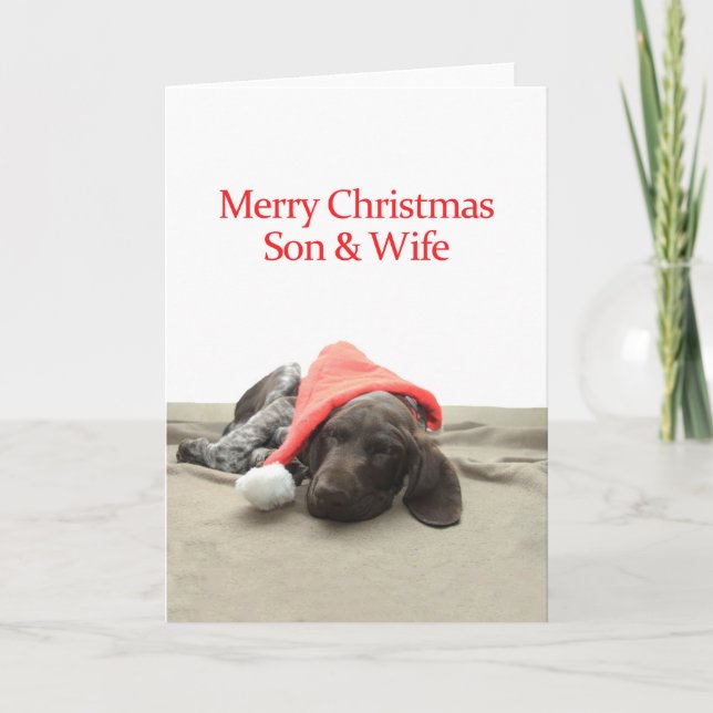 Glossy Grizzly Son & Wife Merry Christmas Holiday Card (Front)