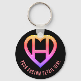 Glossy Heart initial Letter H Key Ring