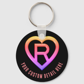 Glossy Heart initial Letter R Key Ring