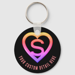 Glossy Heart initial Letter S Key Ring