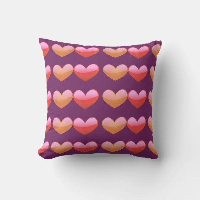 Glossy Heart Pattern Purple Throw Pillow (Front)